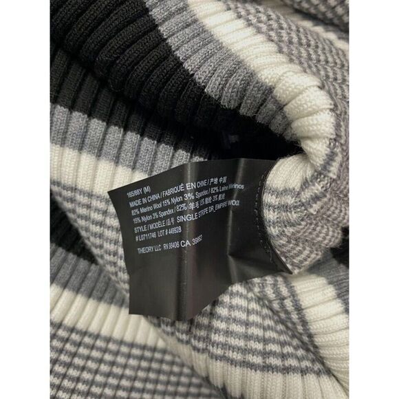 Theory Women's Sz Medium Gray Wool Striped-Knit Crewneck Midi Sweater Dress $445 - Picture 3 of 4